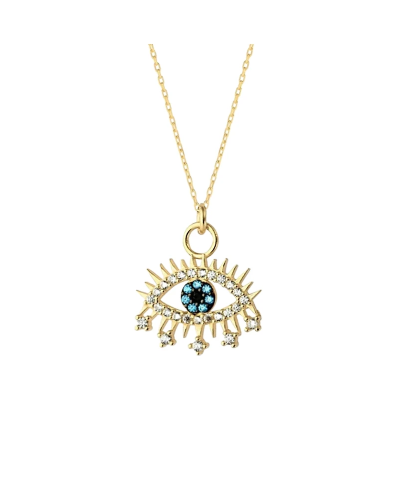 Spero London Evil Eye Blue Eye Eyelash Sterling Silver Pendant Necklace