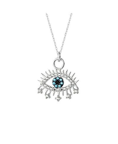 Spero London Evil Eye Blue Eye Eyelash Sterling Silver Pendant Necklace