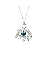 Spero London Evil Eye Blue Eye Eyelash Sterling Silver Pendant Necklace