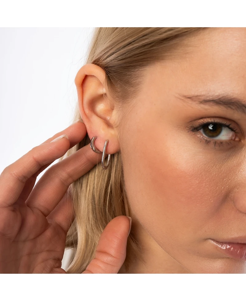 Spero London Oval Rectangular Sterling Silver Hoop Earring