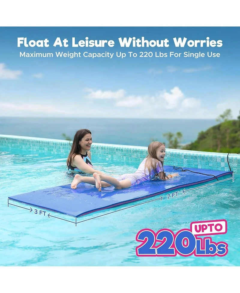 Hallolure Blue Water Floating Mat Foam Pad, 7x3FT Bouncy Tear-Resistant Xpe Foam