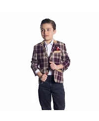 Elie Balleh Boys Wine Slim Fit Plaid Sports Coat