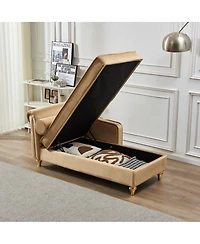 Streamdale Modern Upholstery Chaise Lounge Chair With Storage Velvet (Khaki)