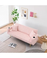 Streamdale White Corduroy Sofa with Pillows - Minimalist Living Room/Study