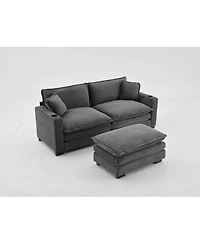 Streamdale L Shape Corduroy Sofa w/ Usb, Cup Holder & Footstool - Gray