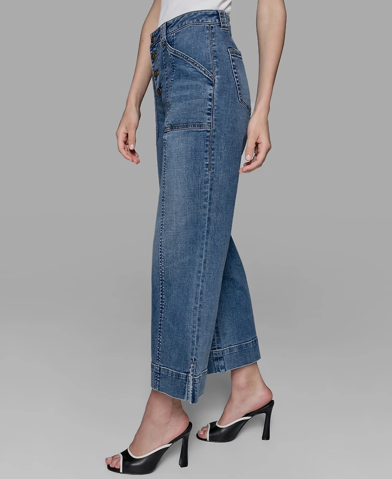 Karl Lagerfeld Paris Petite High Rise Cropped Wide-Leg Jeans