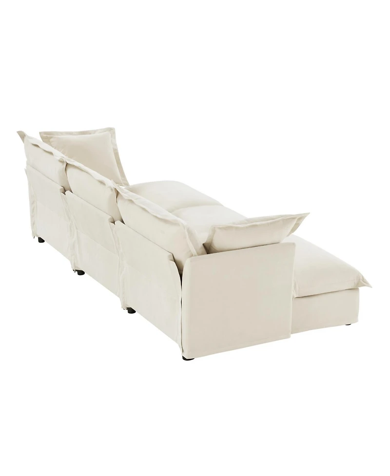Streamdale Cream Chenille 3-Seat Sofa with Ottomans & Sleeper