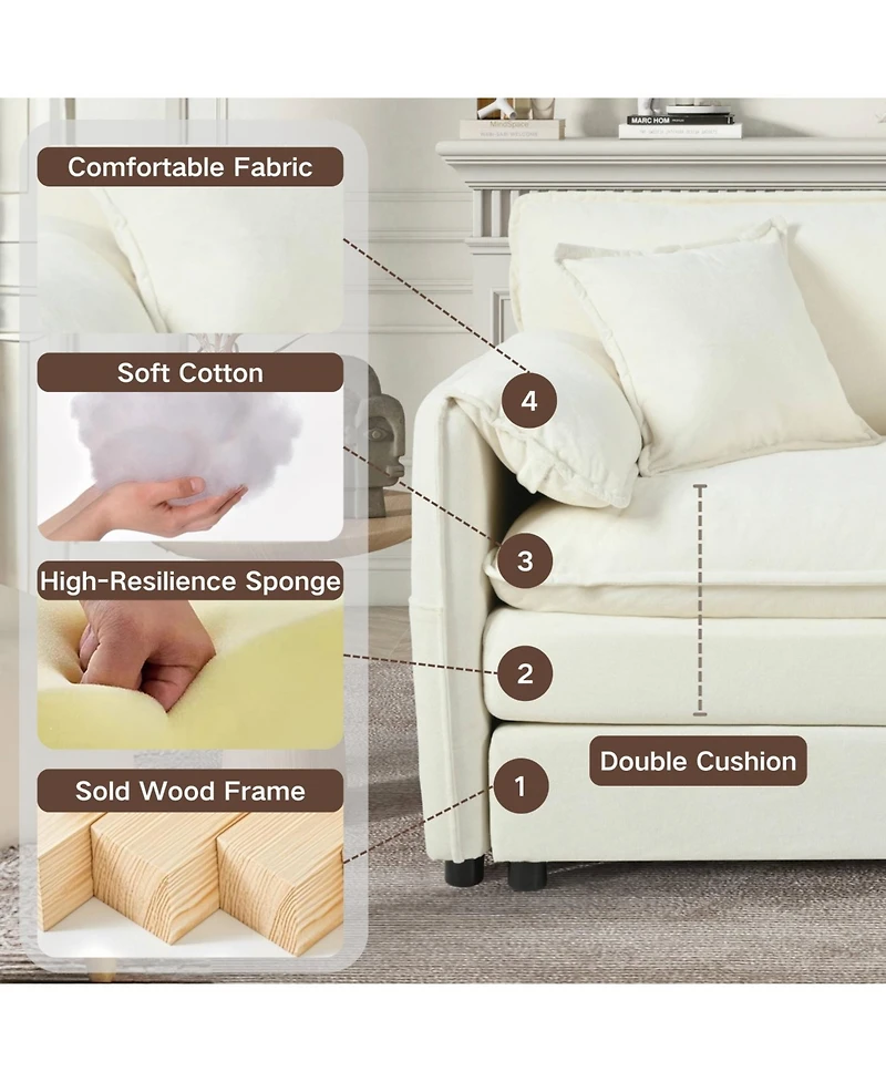 Streamdale Furniture Oversized Beige Chenille Sectional Sofa with Ottomans