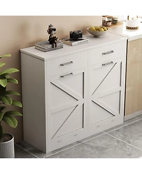 White Tilt Out Trash Cabinet with 2 drawer, Quick Installation and Deodorising Function, Wooden Freestanding Trash Can Cabinet Holds Up to 2x10 Gallon