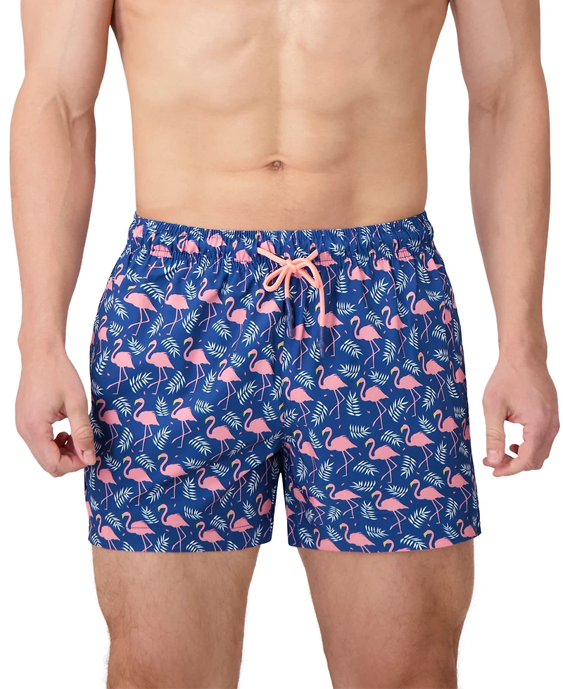Sunset x Vine Men's Flamingo-Pattern Woven Swim Trunks