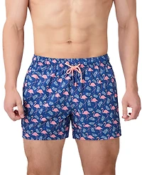 Sunset x Vine Men's Flamingo-Pattern Woven Swim Trunks
