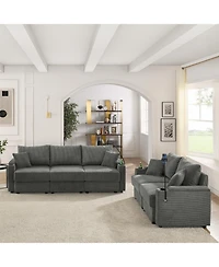 Streamdale Modern 2-Piece Corduroy Sofa Set with Storage, Cup and Phone Holders