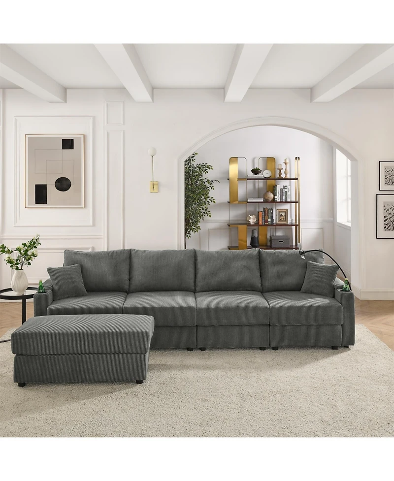 Streamdale Modern L-Shaped Couch with Storage & Ottoman