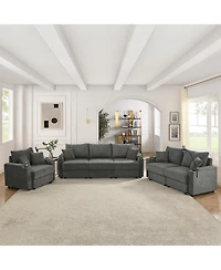 Streamdale Corduroy Sofa Set with Storage, Cup Holders & Charging Ports