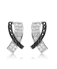 Sterling Silver Black Plating and White Gold Plating with Clear & Black Cubic Zirconia Accent Stud Earrings