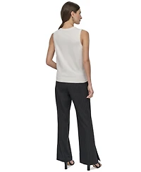 Dkny Petite Mixed-Media Sleeveless Crewneck Top