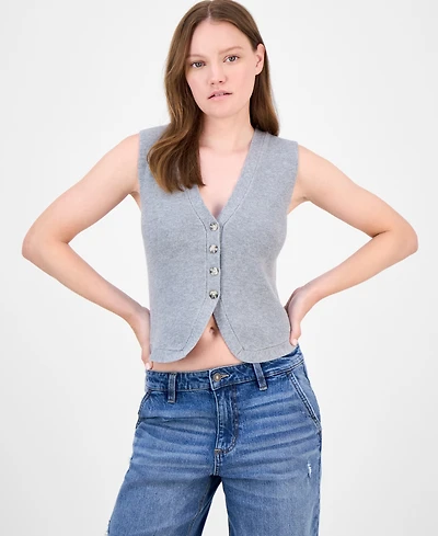 Ultra Flirt Juniors' V-Neck Button-Front Sweater Vest