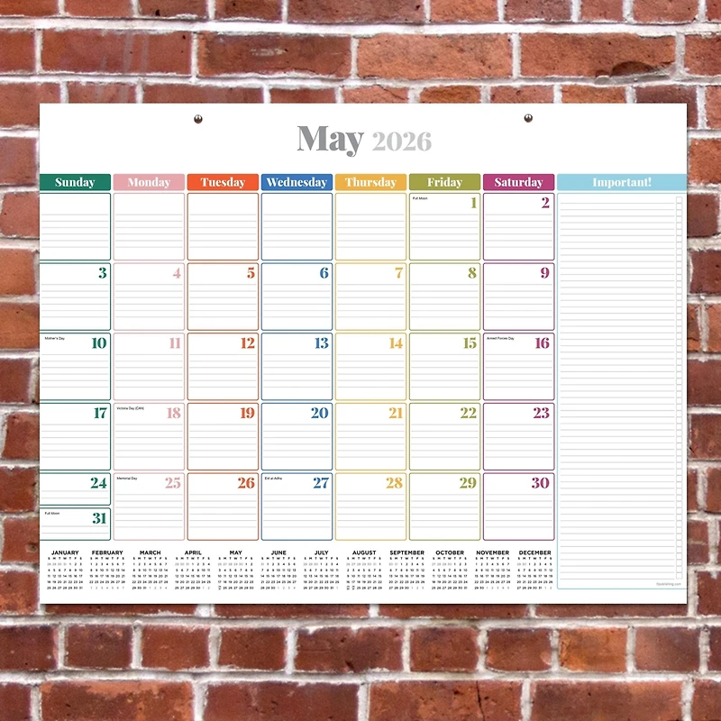 2026 Rainbow Blocks Large Desk Pad Monthly Blotter Calendar