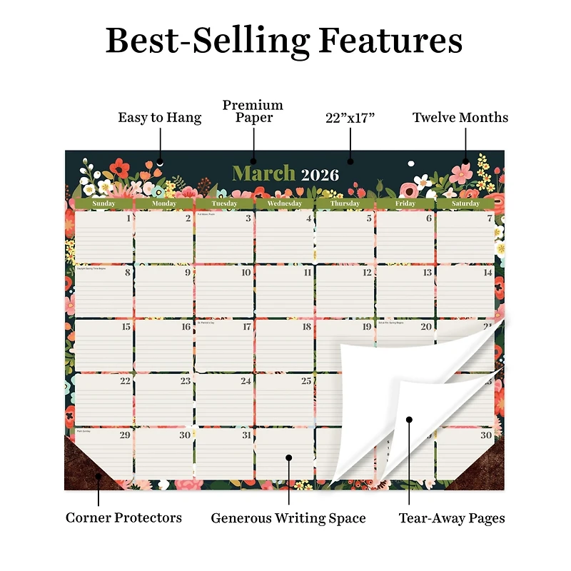 2026 Bountiful Blooms Large Desk Pad Monthly Blotter Calendar