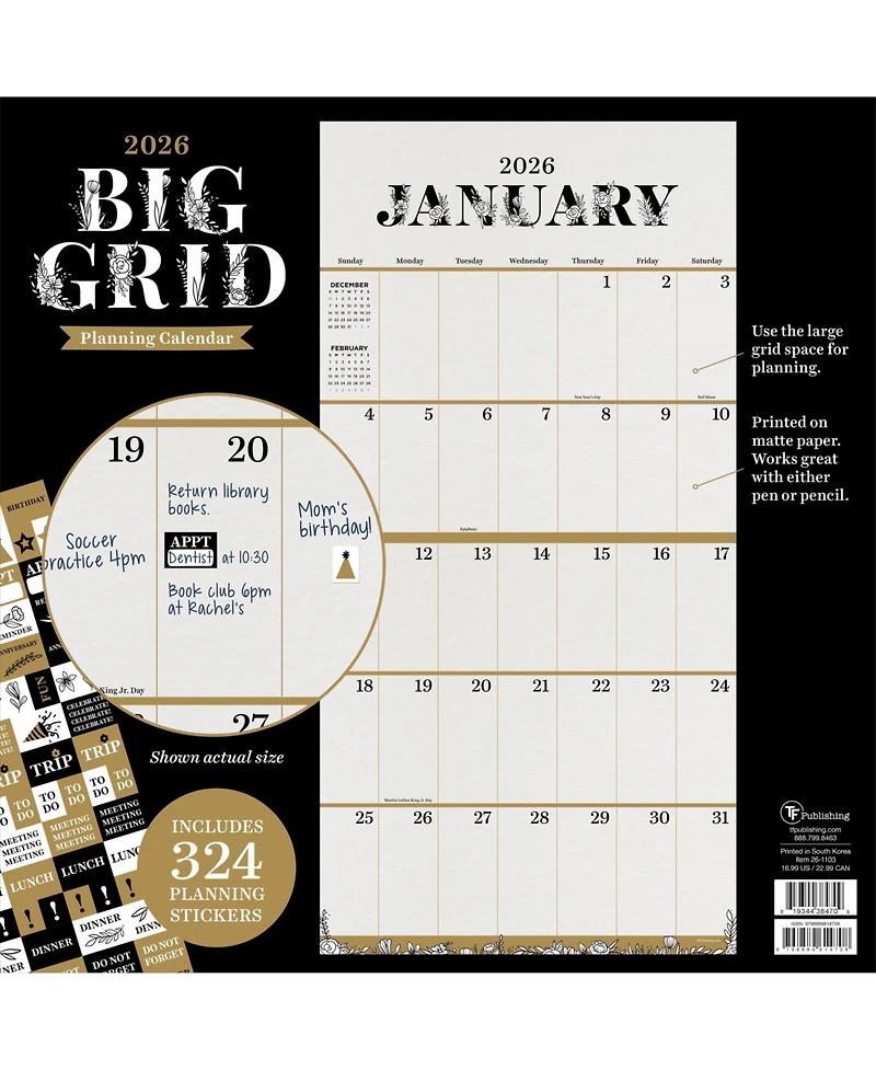 2026 Big Grid-Floral Wall Calendar