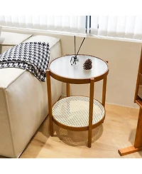 2-Piece Modern Farmhouse Living Room Coffee Table Set, Stylish and Elegant Nesting Round Wooden Table,Side End table set for Living Room,Bedroom