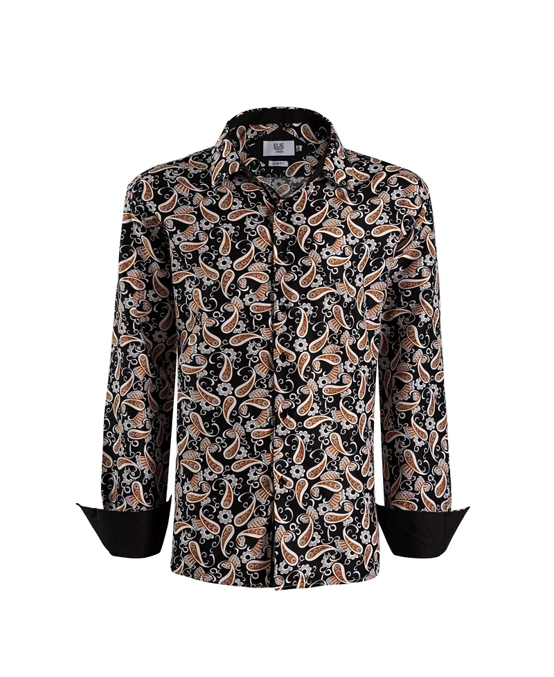 Elie Balleh Big Boys Black Paisley Sport Slim Fit Shirt