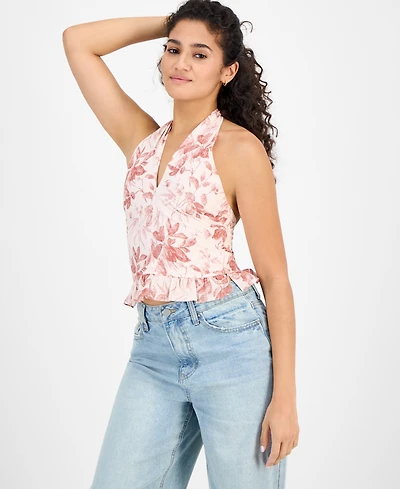En Saison Women's Sedona Halter-Neck Ruffle-Trim Top