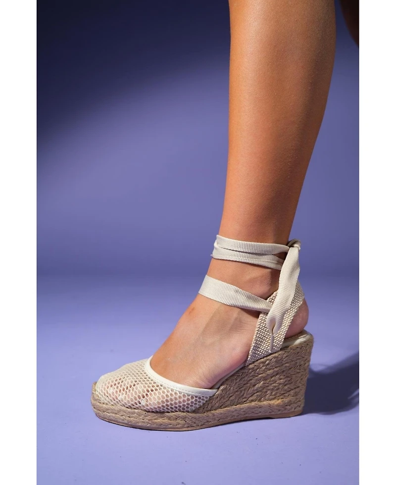 Lions Mesh Leather Wedge Espadrilles Sandal (Women)