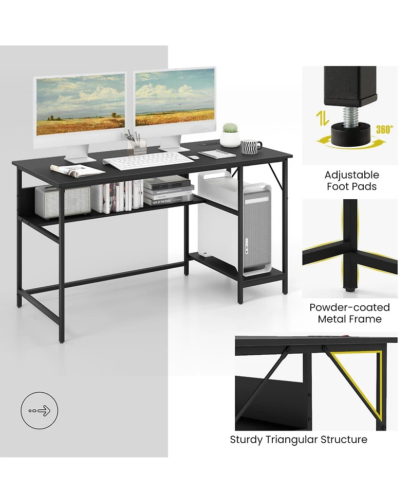 55 Inch Computer Desk with 4 Power Outlets and Cpu Stand