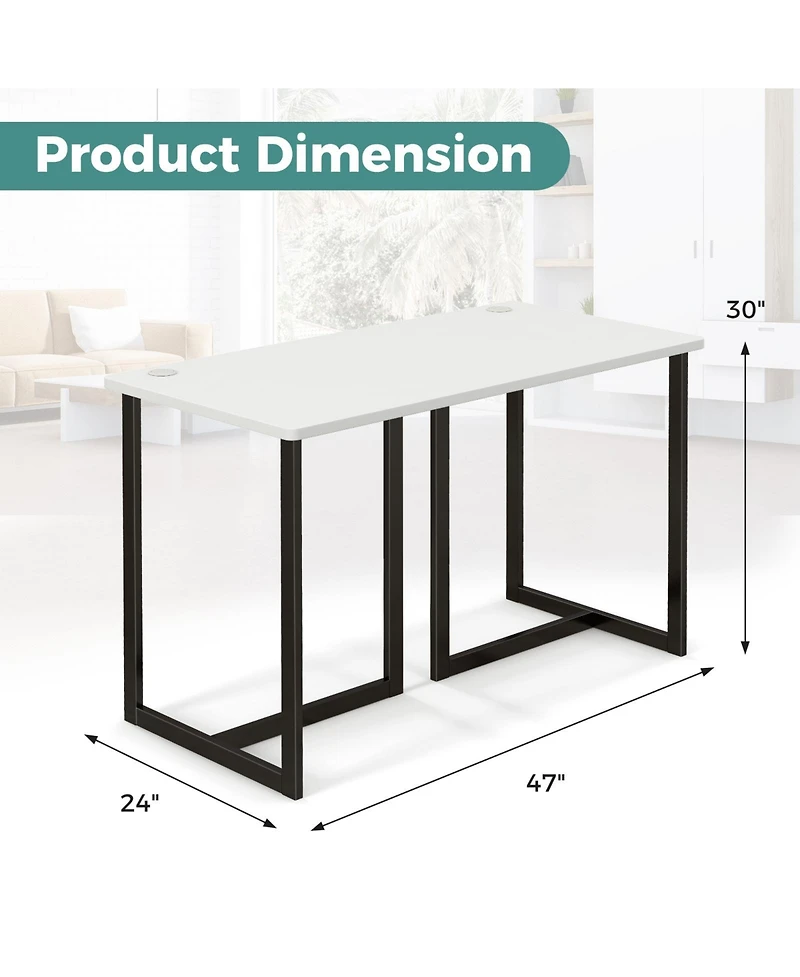 Modern Computer Desk 47 Inch Writing Study Table with Metal Frame