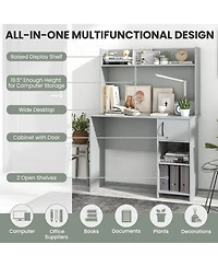 Home Office Desk with Raised Display Shelf and 2 Open Shelves