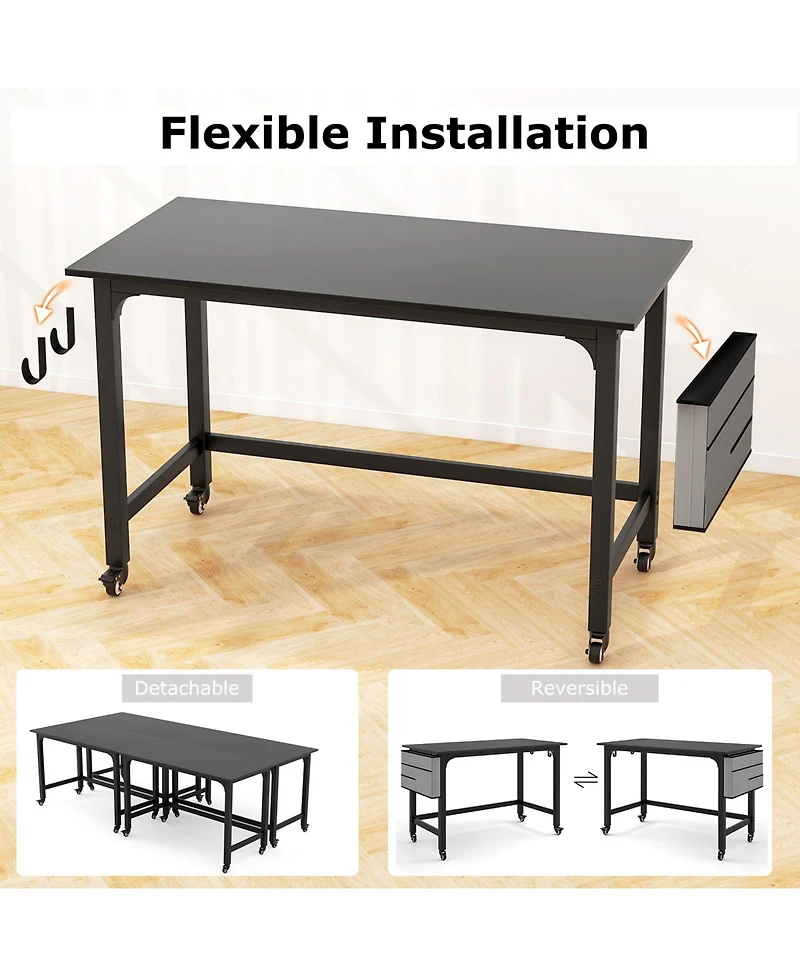 48 Inch Rolling Computer Desk with Metal Frame for Home Office
