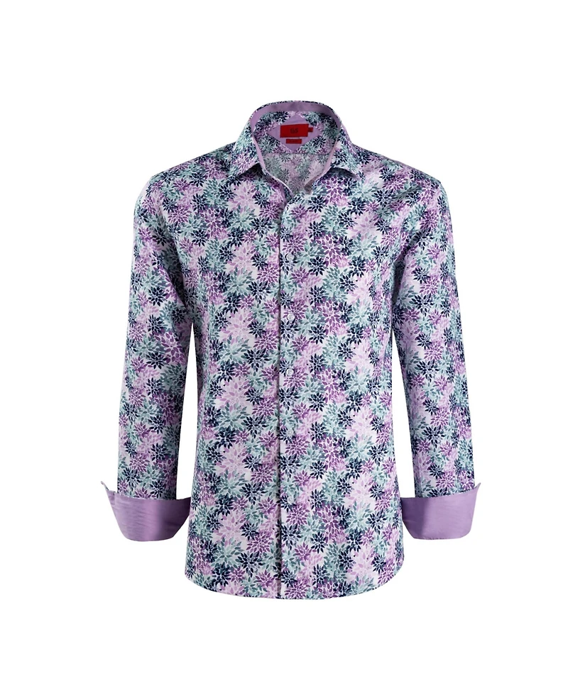 Elie Balleh Big Boys Purple Slim Fit Floral Sport Button-Down Shirt