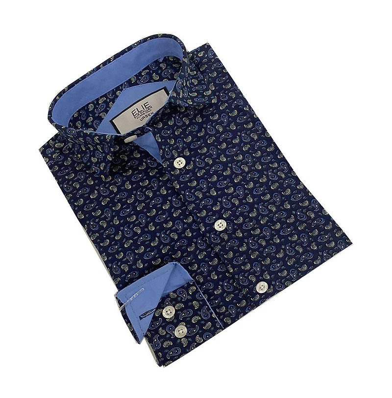 Elie Balleh Big Boys Blue Short Sleeve Navy Paisley Slim Fit Shirt