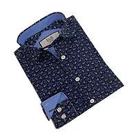 Elie Balleh Big Boys Blue Short Sleeve Navy Paisley Slim Fit Shirt