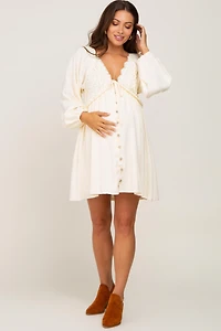 Pinkblush Maternity Beige Crochet Lace Button Front Dress