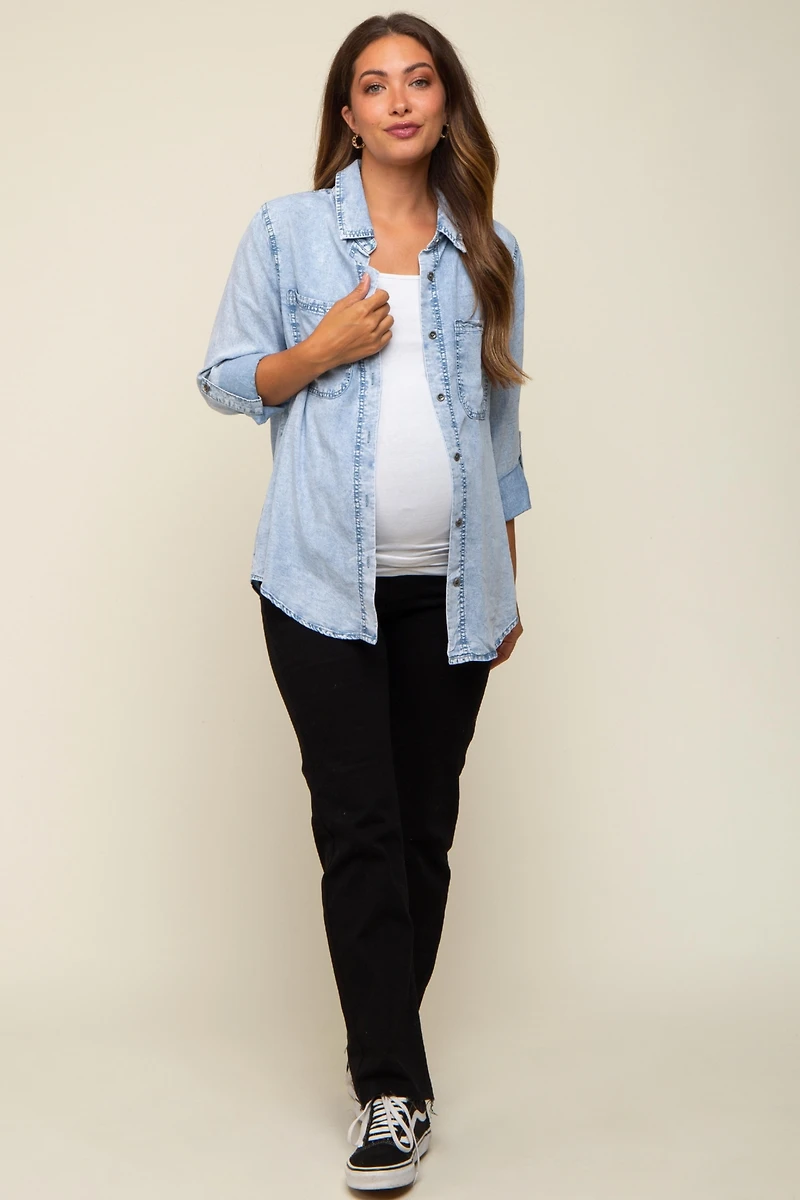 Pinkblush Maternity Charcoal Chambray Rolled Cuff Shirt