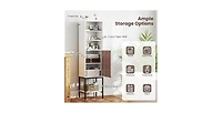 57 Inch Bathroom Tall Cabinet with 1 Door and 4 Shelves Narrow Storage Unit with Adjustable Shelves
