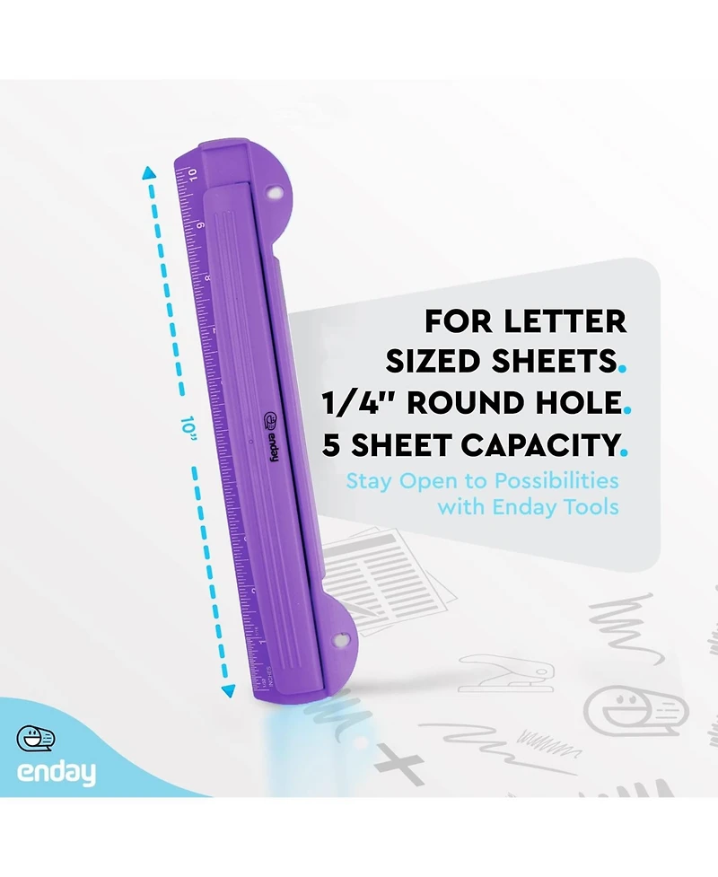 3 Hole Punch Pink, Portable Puncher for Ring Binder, Sheets Capacity, Removable Chip Tray, 10” Ruler School, Office, 1 Pc-by Enday