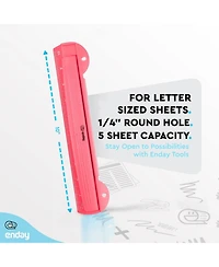 3 Hole Punch Pink, Portable Puncher for Ring Binder, Sheets Capacity, Removable Chip Tray, 10” Ruler School, Office, 1 Pc-by Enday