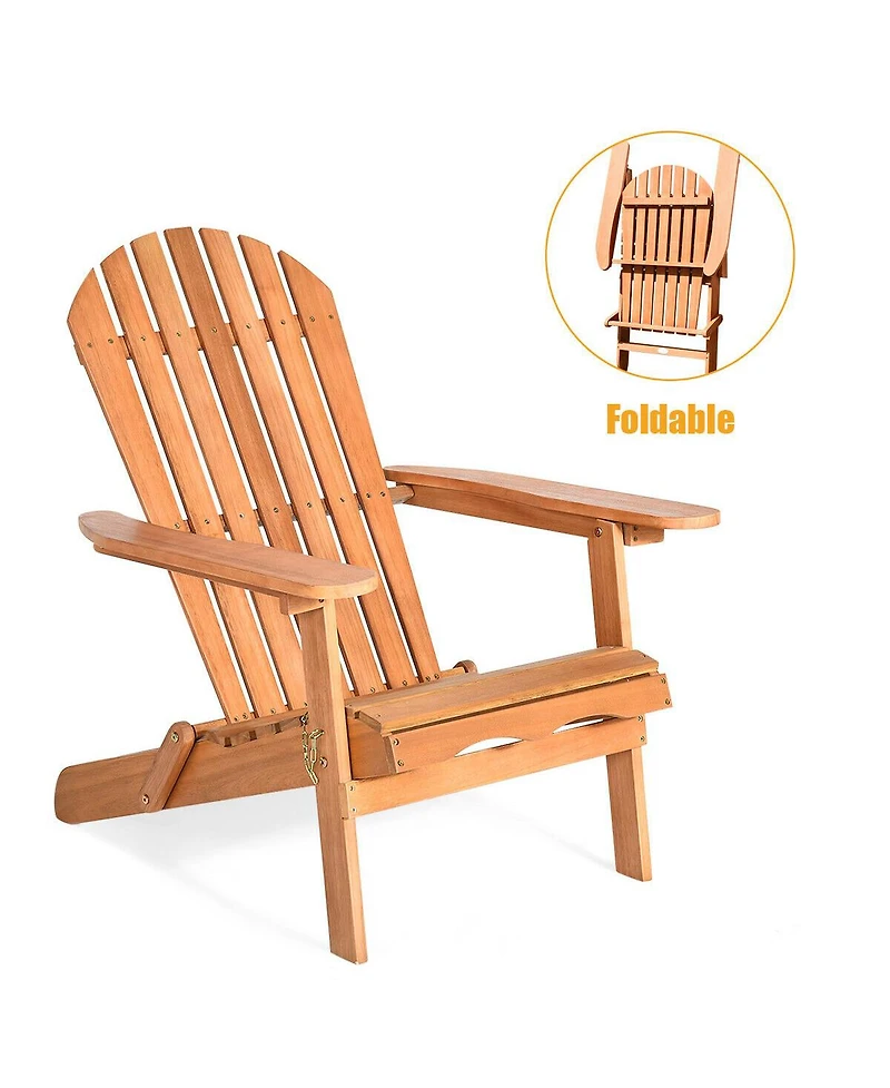 Gymax Eucalyptus Adirondack Chair Foldable Outdoor Wood Lounger Chair