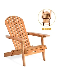 Gymax Eucalyptus Adirondack Chair Foldable Outdoor Wood Lounger Chair