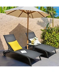 Gymax Set of 2 Outdoor Chaise Lounge Chair Adjustable Patio Recliner w/ Wheels