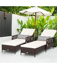 Gymax Set of 2 Rattan Patio Lounge Chair Chaise w/ Adjustable Backrest Cushion & Pillow