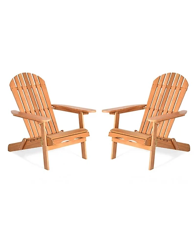 Gymax 2 Pcs Eucalyptus Adirondack Chair Foldable Outdoor Wood Lounger Chair