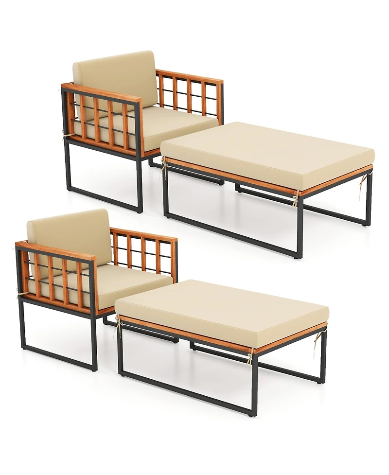 Gymax 2PCS Outdoor Chaise Lounge Chair Acacia Wood Heavy Duty 1200 lbs Weight Capacity