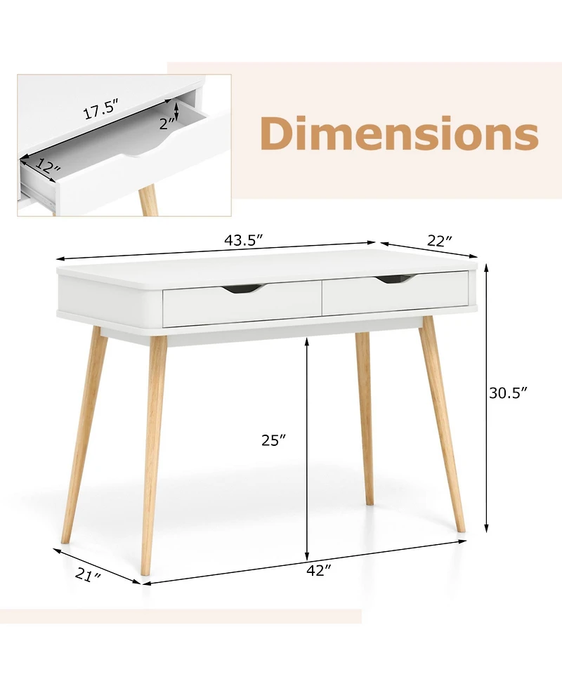 43.5 Inch Computer Desk with 2 Drawers for Small Spaces