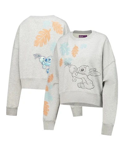 Freeze Max Women's Heather Gray Lilo and Stitch Hold on Tight Loose Fit Cropped Pullover Sweatshirt
