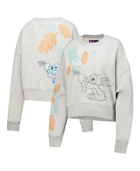 Freeze Max Women's Heather Gray Lilo and Stitch Hold on Tight Loose Fit Cropped Pullover Sweatshirt