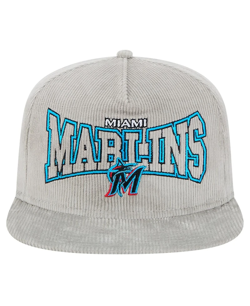 New Era Men's Gray Miami Marlins Corduroy Golfer Snapback Hat